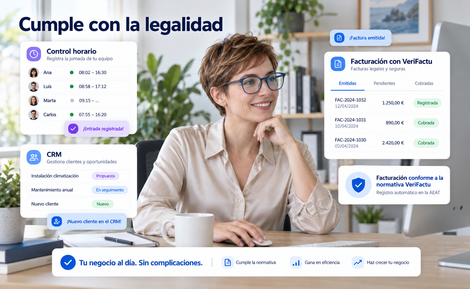 Notificaciones automáticas de wiwink: factura Verifactu, firma completada, horas trabajadas, ausencias aprobadas