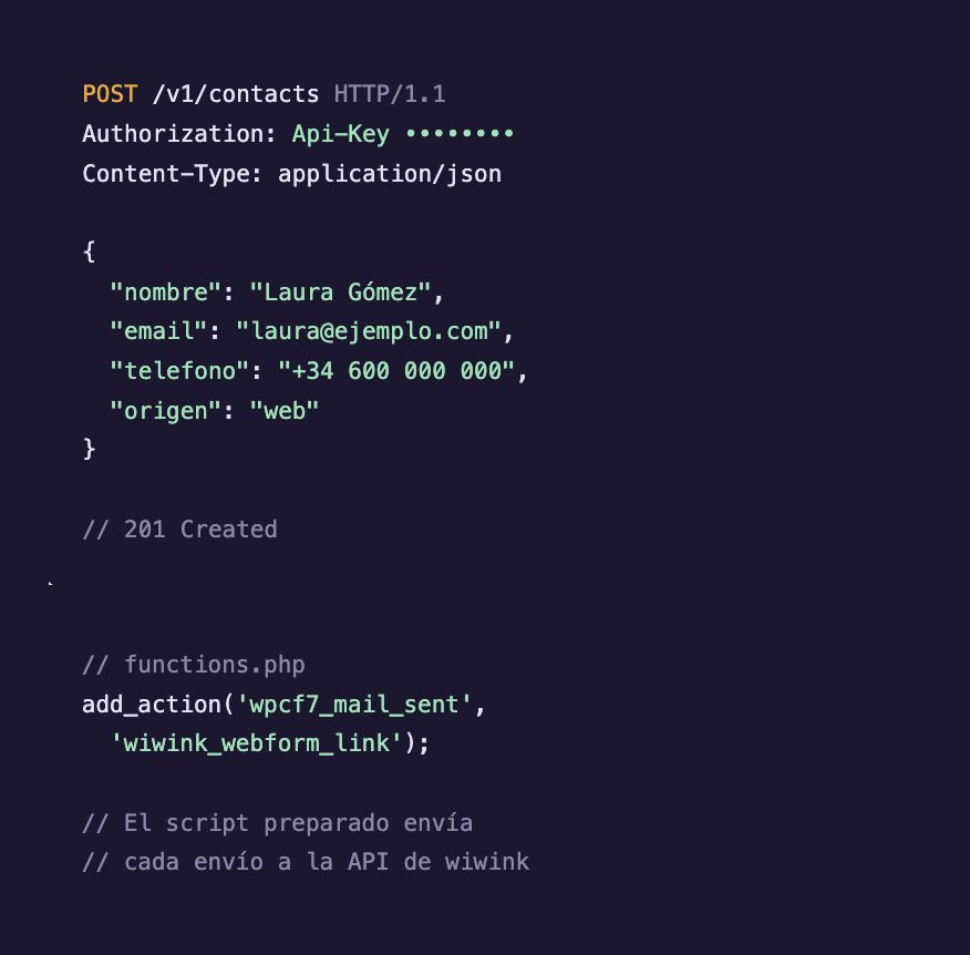 Conexión de formularios web y WordPress a la API de wiwink