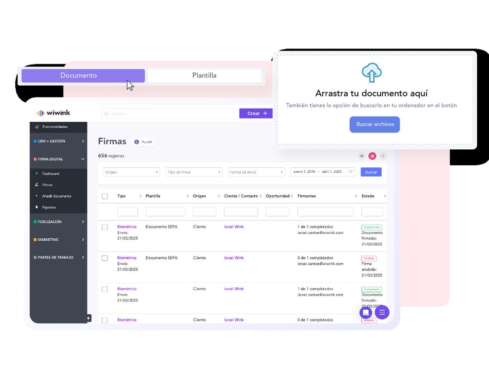 Digital signatures dashboard in wiwink