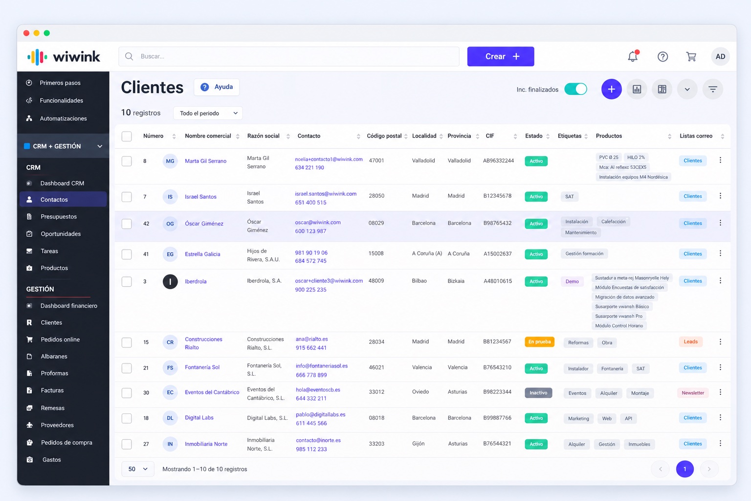 Client management in wiwink