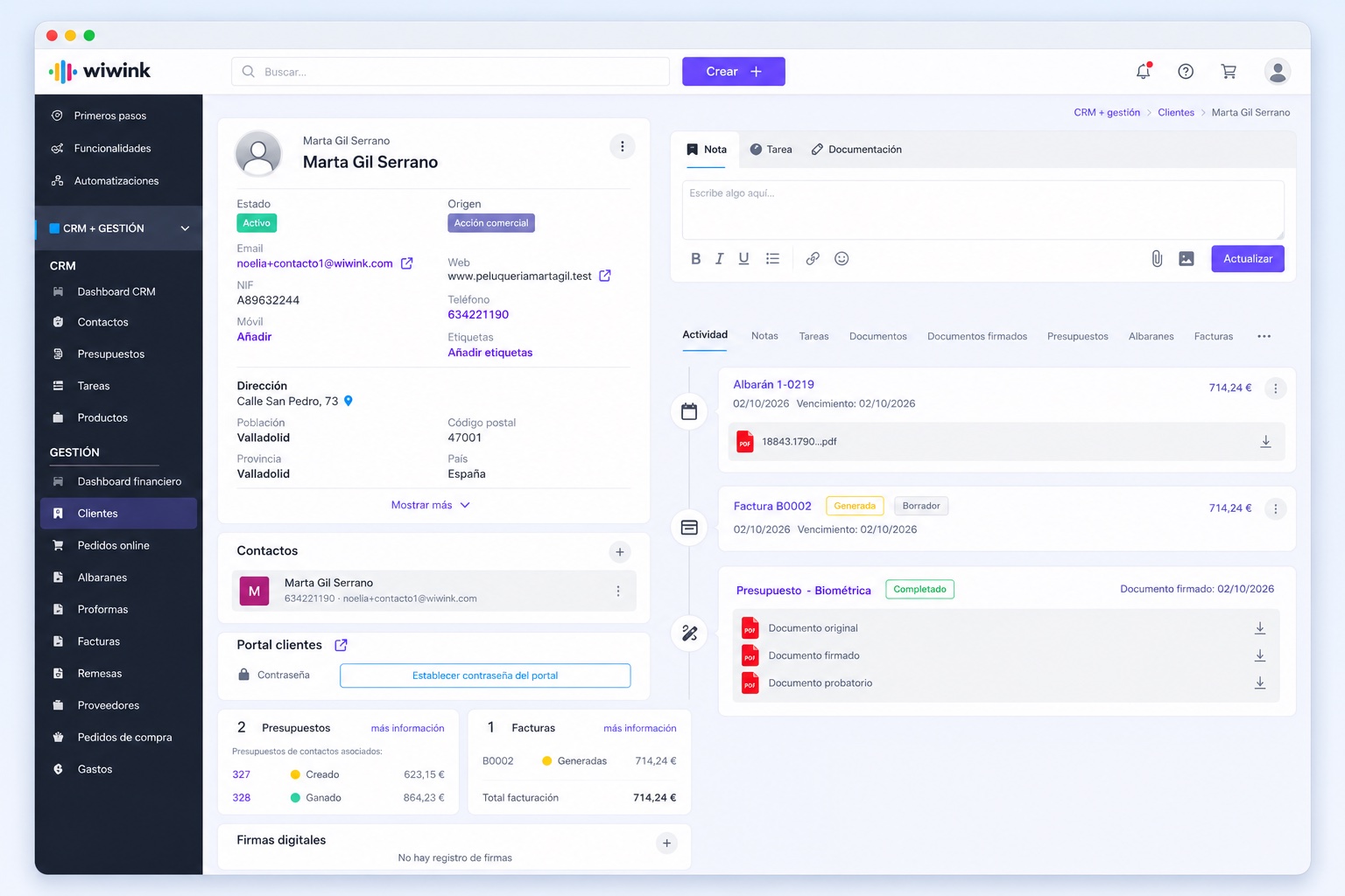 Client management in wiwink