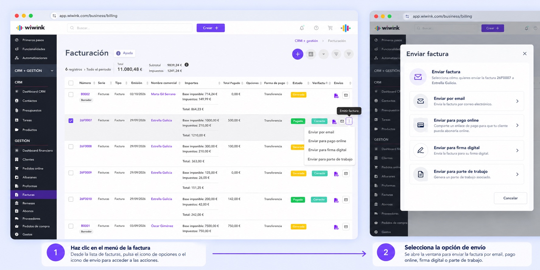 Facturación online en wiwink