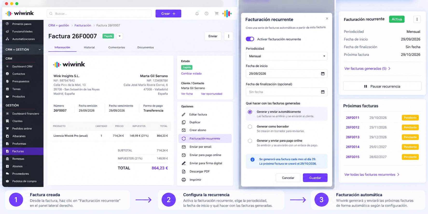 Facturación recurrente en wiwink