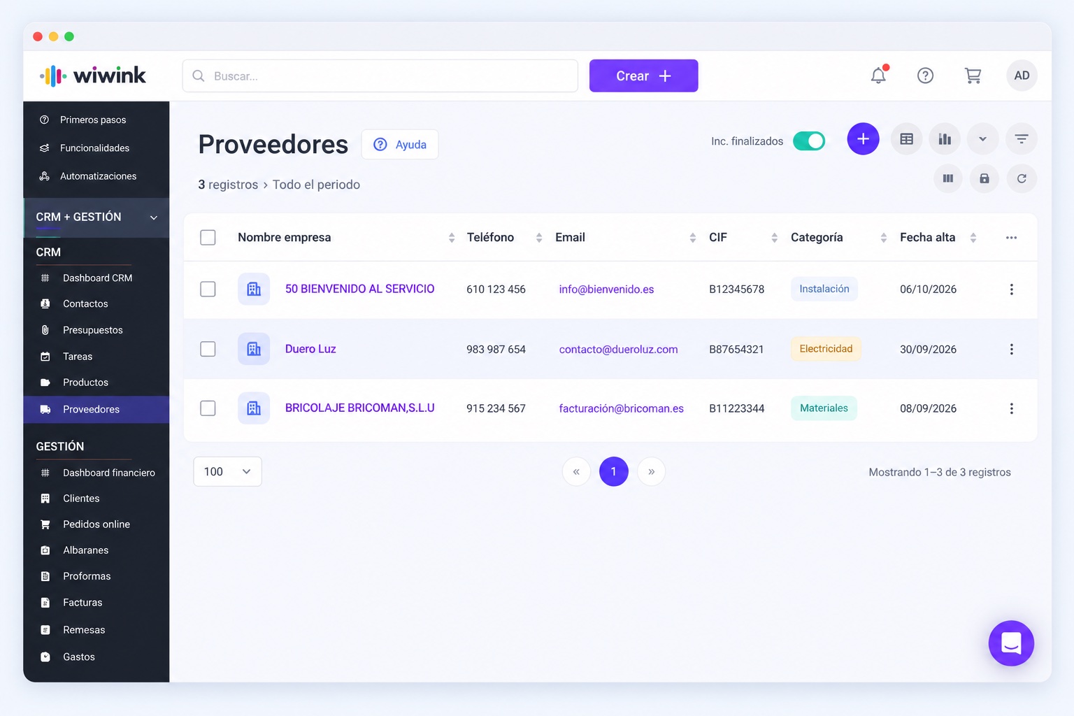 Supplier creation in wiwink