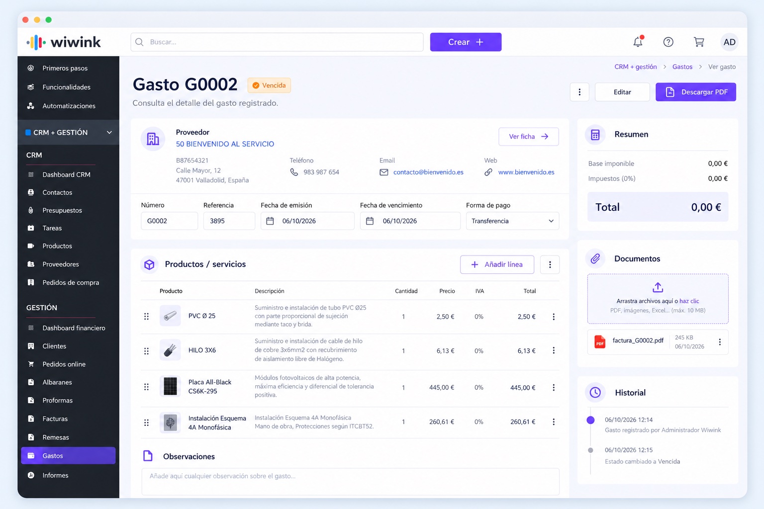 Supplier expenses and invoices in wiwink