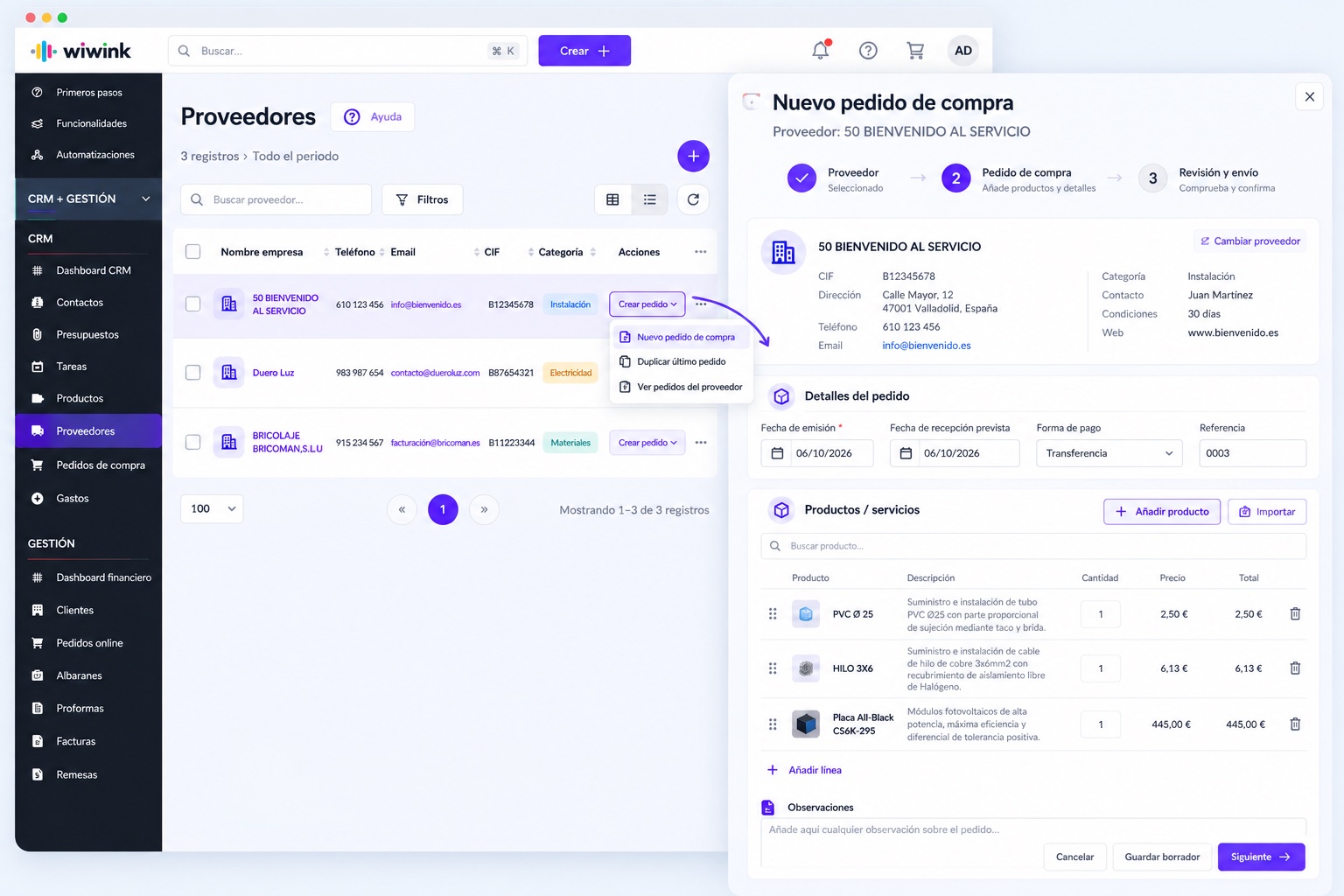 Supplier management in wiwink