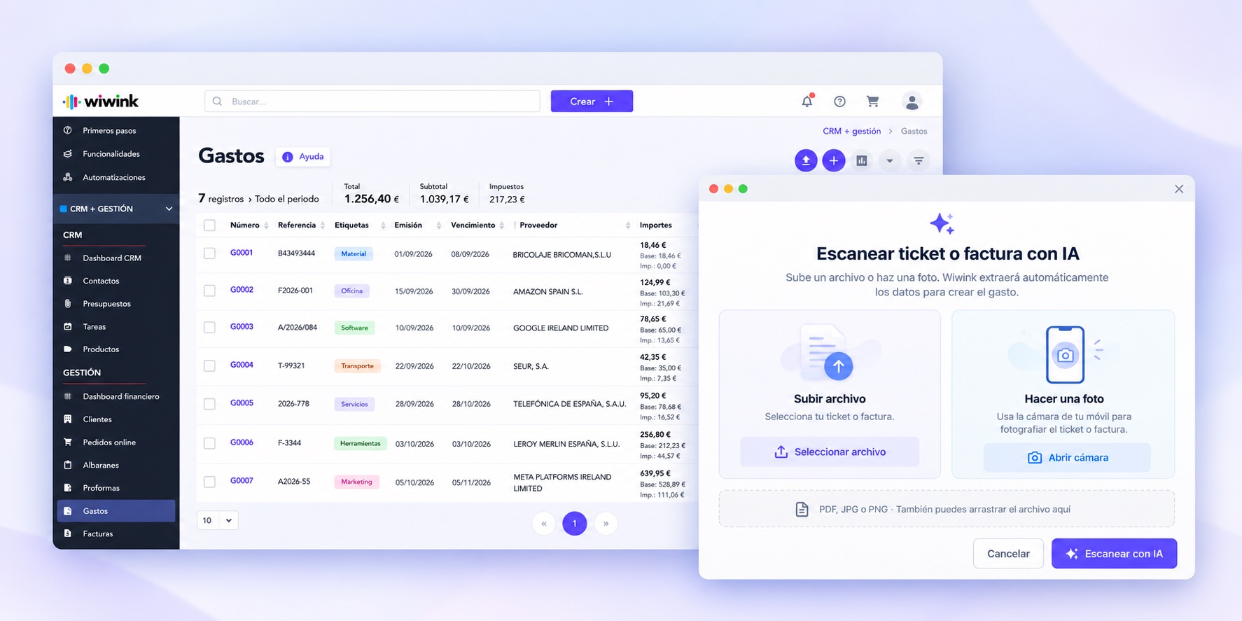 Expense management in wiwink