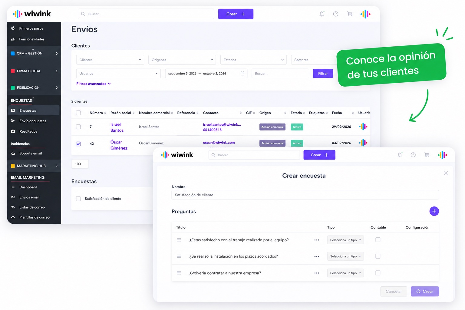 Surveys dashboard in wiwink