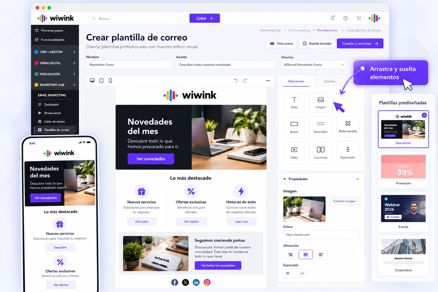 Email marketing templates in wiwink