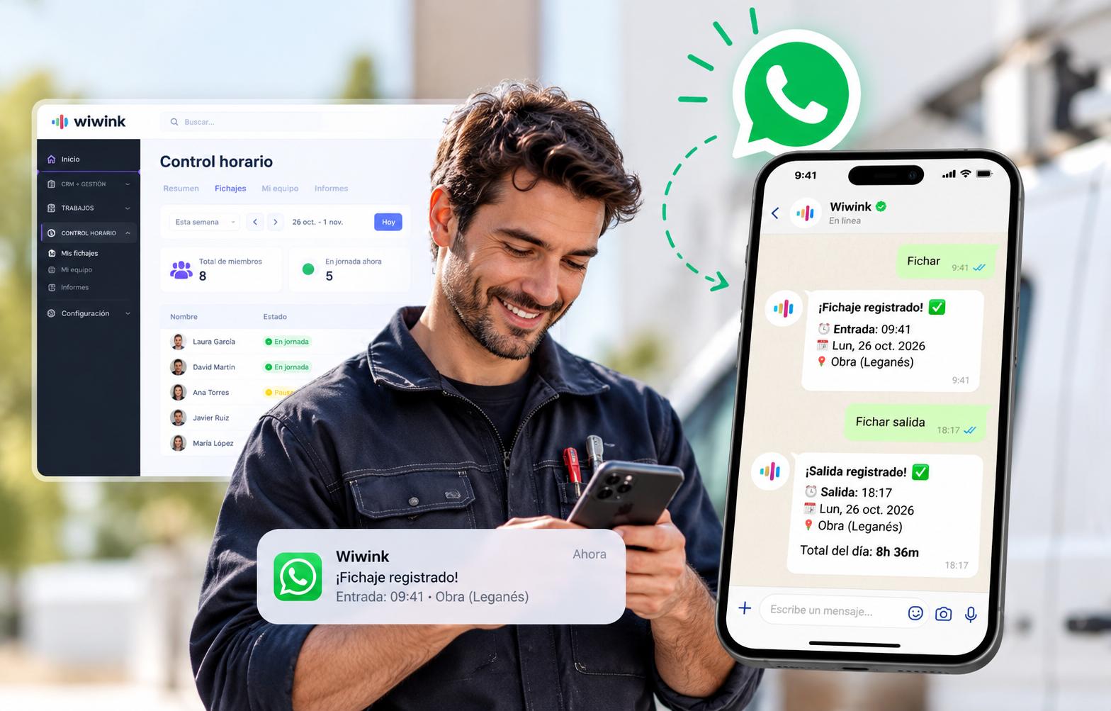 Fichaje por WhatsApp y registros centralizados en wiwink