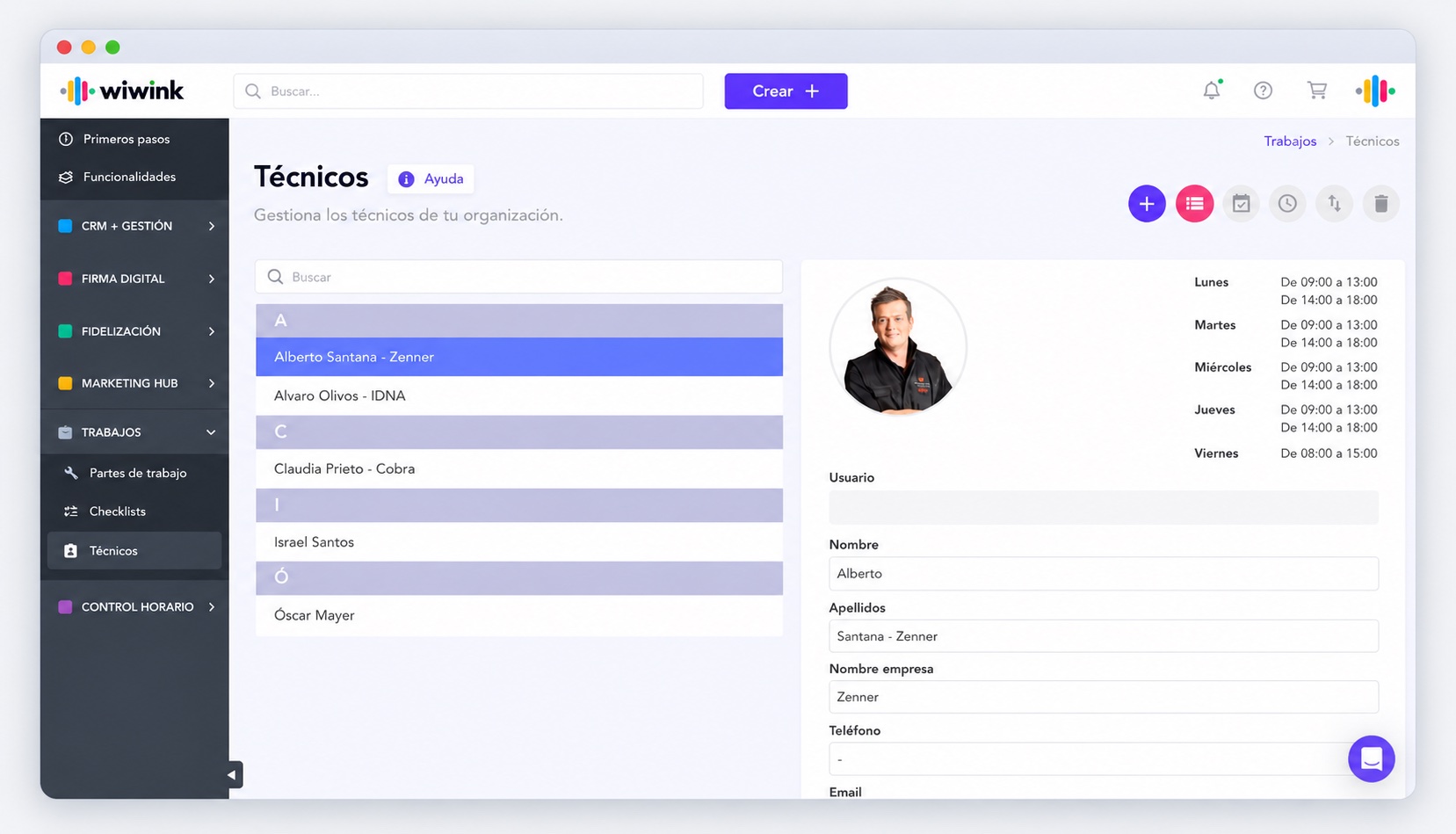 Technician calendar in wiwink