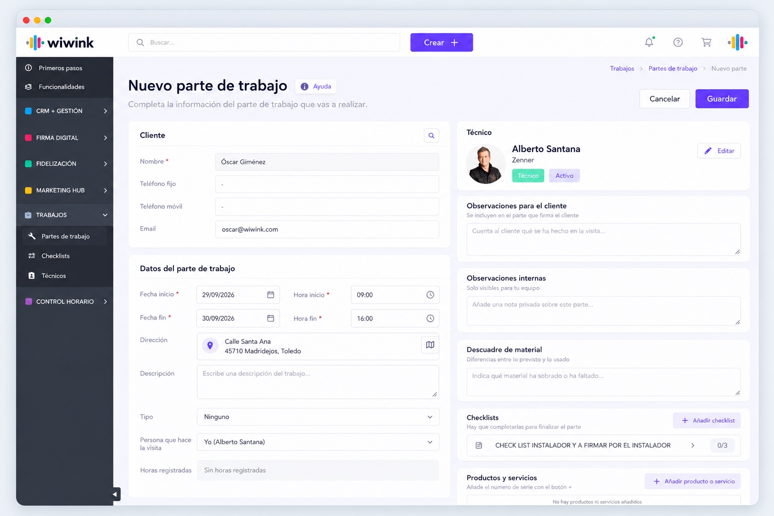 Work report management in wiwink