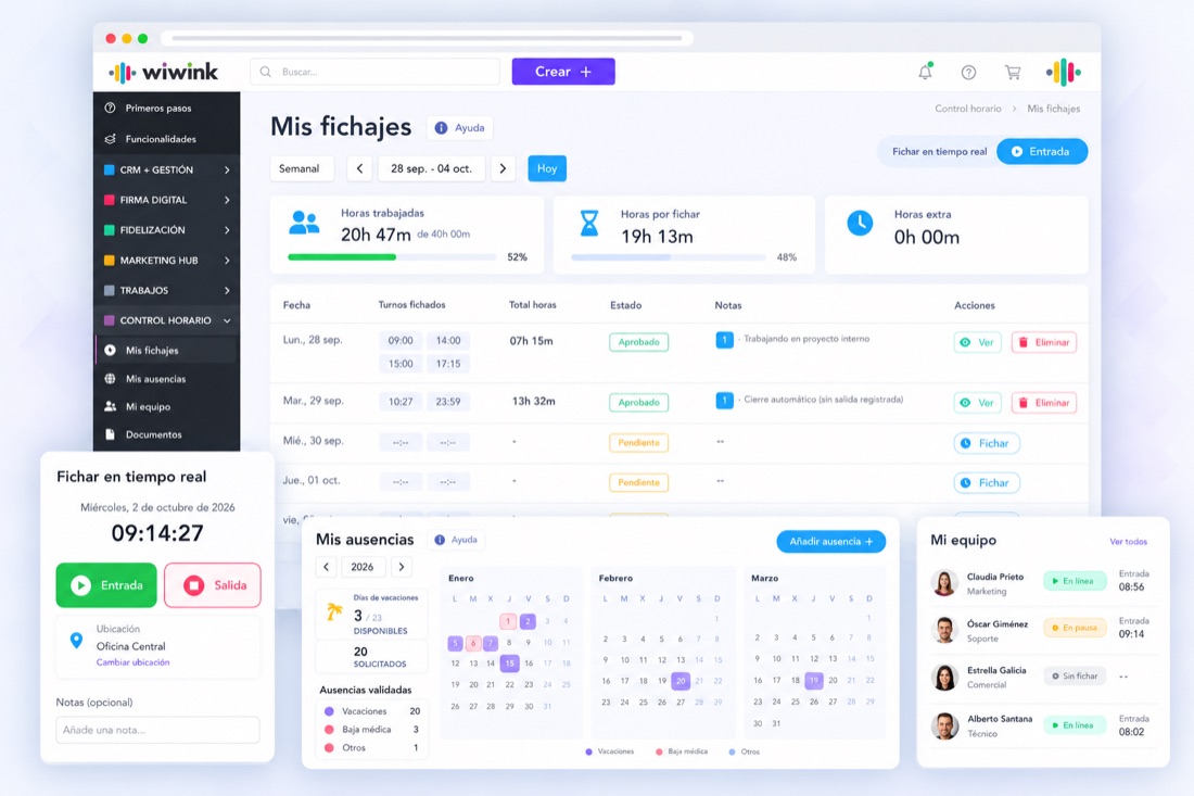 Mis fichajes - Control horario wiwink