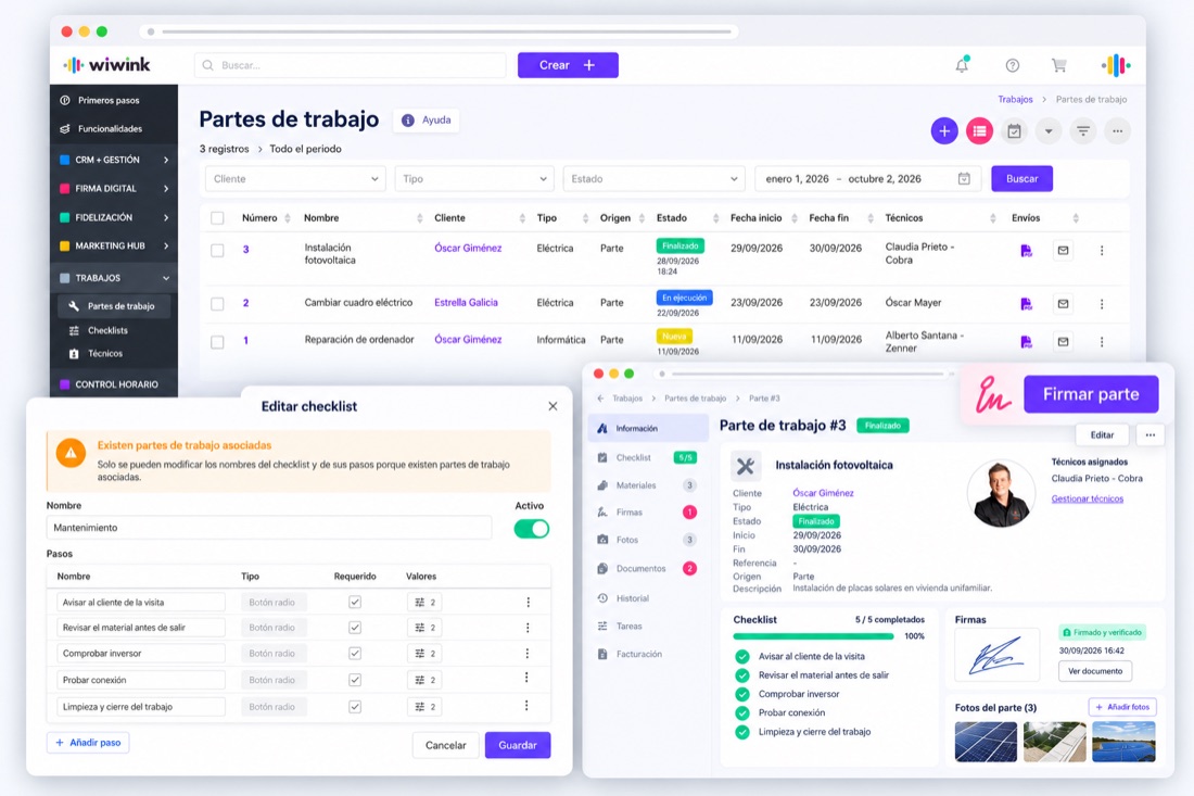 Partes de trabajo wiwink - gestión de instalaciones y checklists