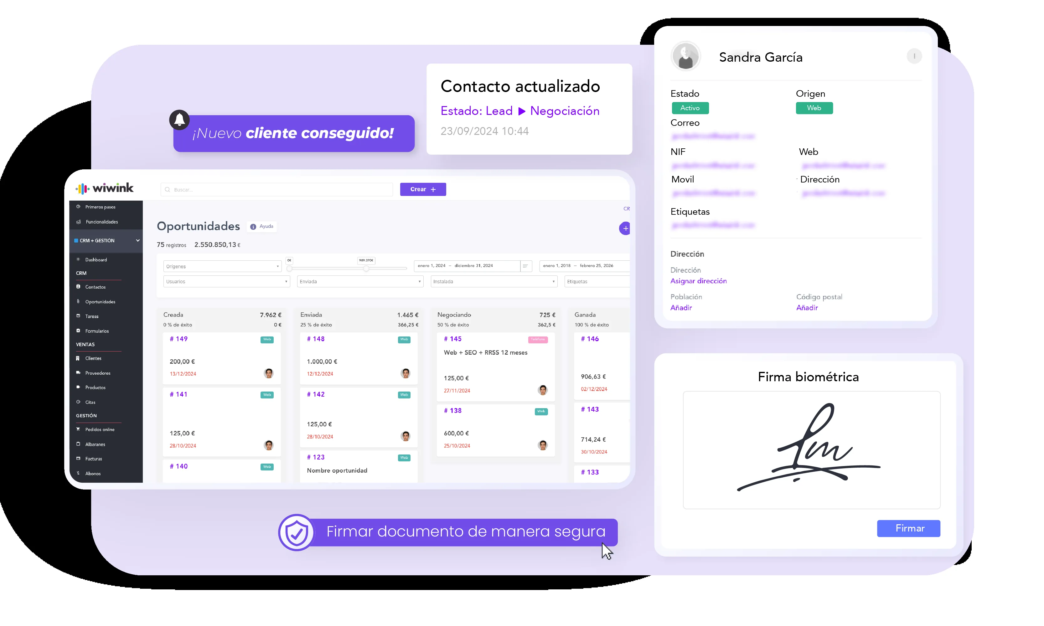 wiwink software: CRM, opportunities and digital signature